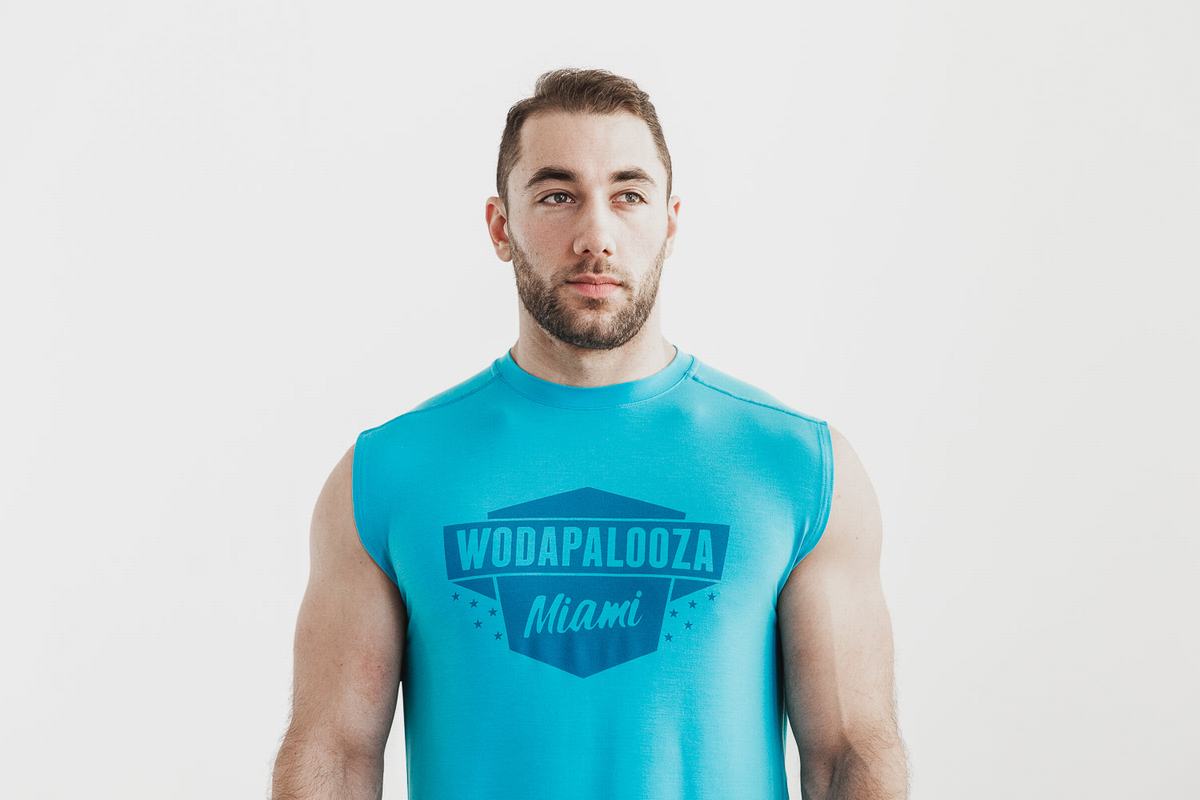 Nobull Wodapalooza Sleeveless Men's T Shirts Blue | Australia (OD4928)